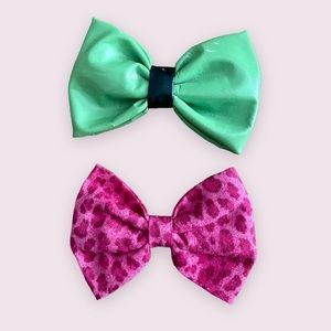 Hair Bow Hair Clips in Lime Green & Black and Pink Leopard - Set of 2